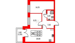 Квартира в ЖК NEWПИТЕР, 2 комнатная, 56.9 м², 5 этаж