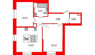 Квартира в ЖК Живи в Рыбацком, 2 комнатная, 56.58 м², 1 этаж