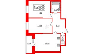 Квартира в ЖК Живи в Рыбацком, 2 комнатная, 60.51 м², 9 этаж
