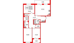 Квартира в ЖК Солнечный город. Резиденции, 3 комнатная, 97.03 м², 4 этаж