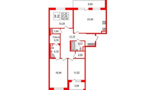 Квартира в ЖК Солнечный город. Резиденции, 3 комнатная, 97.29 м², 3 этаж