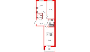 Квартира в ЖК Ветер Перемен, 2 комнатная, 54.4 м², 13 этаж