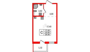 Квартира в ЖК Ветер Перемен, студия, 26.9 м², 2 этаж