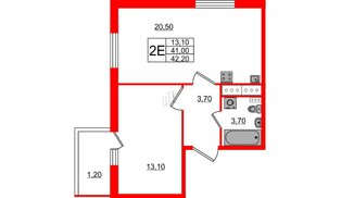 Квартира в ЖК Ветер Перемен, 1 комнатная, 42.2 м², 9 этаж