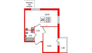 Квартира в ЖК Ветер Перемен, 1 комнатная, 42.9 м², 2 этаж