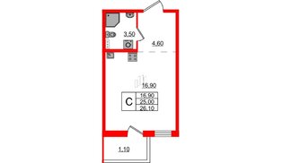 Квартира в ЖК Ветер Перемен, студия, 26.1 м², 2 этаж