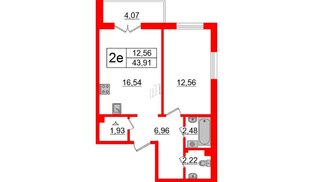 Квартира в ЖК ЛесArt, 1 комнатная, 43.91 м², 2 этаж