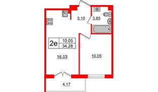 Квартира в ЖК ЛесArt, 1 комнатная, 34.28 м², 11 этаж