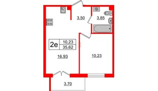Квартира в ЖК ЛесArt, 1 комнатная, 35.62 м², 1 этаж