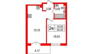 Квартира в ЖК ЛесArt, 1 комнатная, 34.44 м², 2 этаж