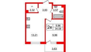 Квартира в ЖК ЛесArt, 1 комнатная, 34.08 м², 2 этаж