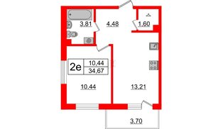 Квартира в ЖК ЛесArt, 1 комнатная, 34.67 м², 11 этаж