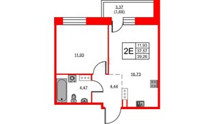 Квартира в ЖК ID Светлановский, 1 комнатная, 39.26 м², 6 этаж