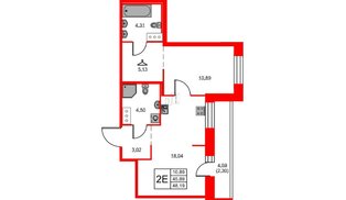 Квартира в ЖК ID Светлановский, 1 комнатная, 48.19 м², 12 этаж