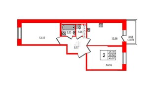 Квартира в ЖК Новое Колпино, 2 комнатная, 49.57 м², 7 этаж