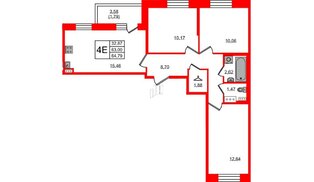Квартира в ЖК Новое Колпино, 3 комнатная, 64.79 м², 8 этаж