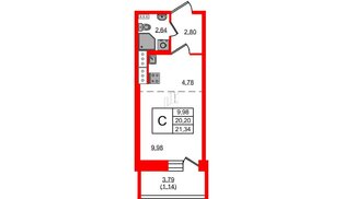 Квартира в ЖК Новое Колпино, студия, 21.34 м², 4 этаж