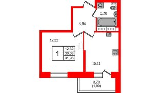 Квартира в ЖК Новое Колпино, 1 комнатная, 31.98 м², 10 этаж