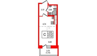 Квартира в ЖК Новое Колпино, студия, 21.69 м², 7 этаж