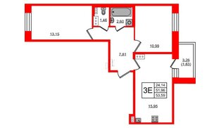 Квартира в ЖК Новое Колпино, 2 комнатная, 53.59 м², 4 этаж