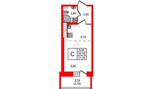 Квартира в ЖК Новое Колпино, студия, 21.3 м², 7 этаж