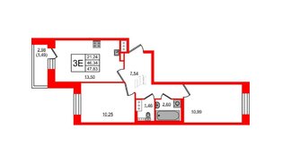 Квартира в ЖК Новое Колпино, 2 комнатная, 47.83 м², 10 этаж