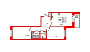 Квартира в ЖК Новое Колпино, 2 комнатная, 47.84 м², 9 этаж