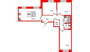 Квартира в ЖК Новое Колпино, 3 комнатная, 63.23 м², 2 этаж