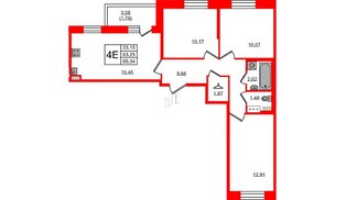 Квартира в ЖК Новое Колпино, 3 комнатная, 65.04 м², 6 этаж