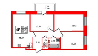 Квартира в ЖК Новое Колпино, 3 комнатная, 60.04 м², 11 этаж
