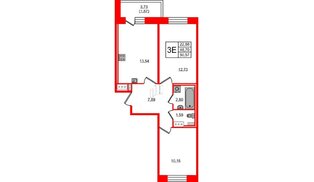 Квартира в ЖК Новое Колпино, 2 комнатная, 50.57 м², 6 этаж