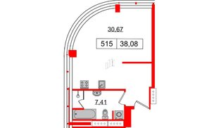 Апартаменты в ЖК Апарт-отель «GloraX Заневский», студия, 38.08 м², 5 этаж