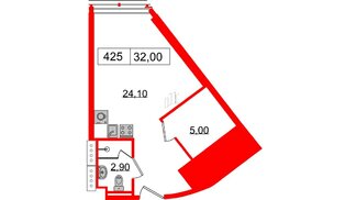 Апартаменты в ЖК Апарт-отель «GloraX Заневский», студия, 32 м², 4 этаж