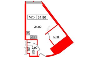 Апартаменты в ЖК Апарт-отель «GloraX Заневский», студия, 31.9 м², 5 этаж