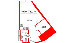 Апартаменты в ЖК Апарт-отель «GloraX Заневский», студия, 32.1 м², 6 этаж
