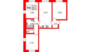 Квартира в ЖК 'Цивилизация', 3 комнатная, 68.1 м², 1 этаж