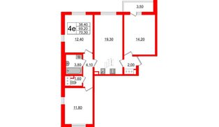 Квартира в ЖК 'Цивилизация', 3 комнатная, 70.3 м², 2 этаж