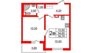 Квартира в ЖК 'Цивилизация', 1 комнатная, 35.7 м², 19 этаж