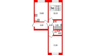 Квартира в ЖК 'Цивилизация', 2 комнатная, 51.8 м², 1 этаж