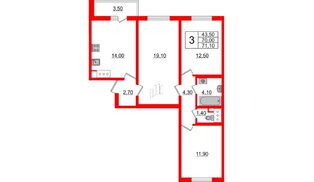 Квартира в ЖК 'Цивилизация', 3 комнатная, 71.1 м², 11 этаж