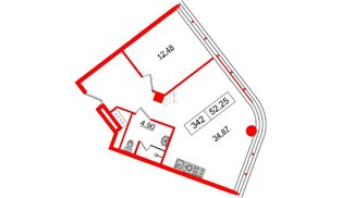 Апартаменты в ЖК Апарт-отель GloraX Заневский, 1 комнатные, 52.25 м², 3 этаж