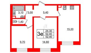 Квартира в ЖК 'Цивилизация', 2 комнатная, 52.4 м², 1 этаж