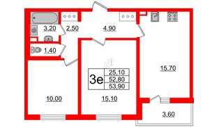 Квартира в ЖК 'Цивилизация', 2 комнатная, 53.9 м², 11 этаж