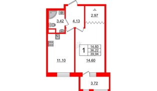 Квартира в ЖК ИЛОНА, 1 комнатная, 37.34 м², 6 этаж