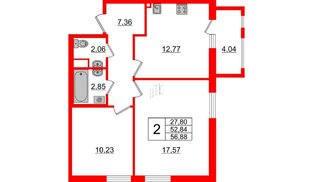 Квартира в ЖК ИЛОНА, 2 комнатная, 54.05 м², 4 этаж