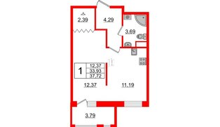 Квартира в ЖК ИЛОНА, 1 комнатная, 35.07 м², 5 этаж