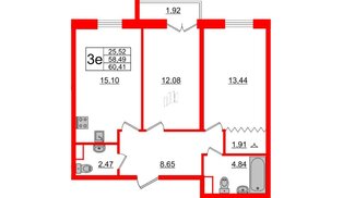 Квартира в ЖК ИЛОНА, 2 комнатная, 59.07 м², 2 этаж