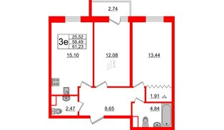 Квартира в ЖК ИЛОНА, 2 комнатная, 59.31 м², 6 этаж