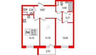 Квартира в ЖК ИЛОНА, 2 комнатная, 57.56 м², 6 этаж