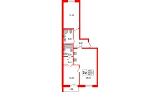 Квартира в ЖК ИЛОНА, 2 комнатная, 67.57 м², 1 этаж